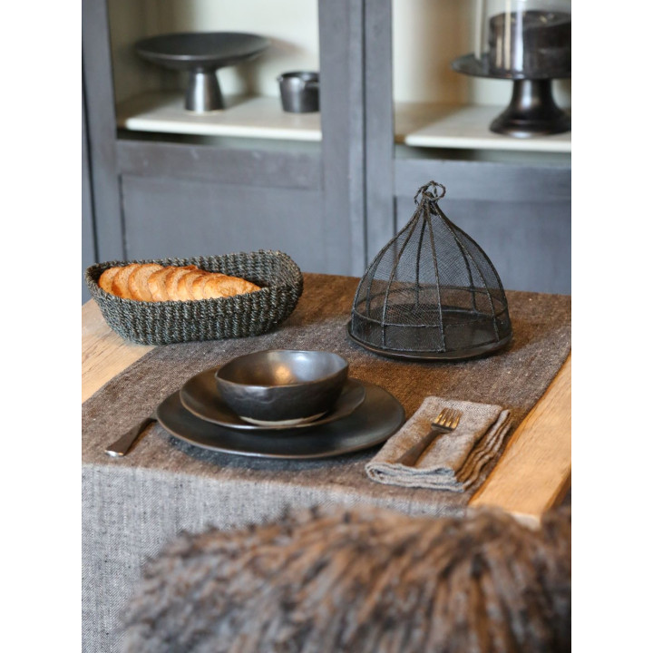 Tovagliolo 100% lino spigato grigio/nero 40 x 40 cm