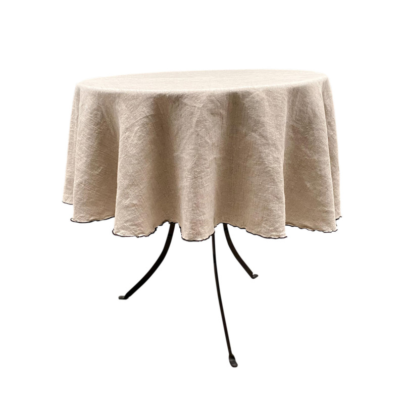 Nappe 100%lin d 140 cm, bordure noire naturelle