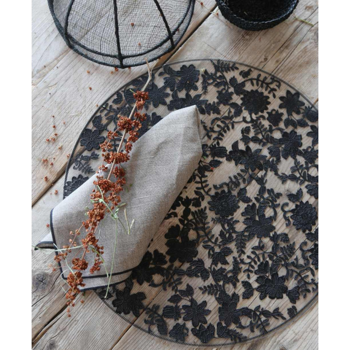 Serviette 100% lin bord noir 40x40 cm