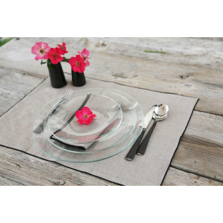 Serviette 100% lin bord noir 40x40 cm