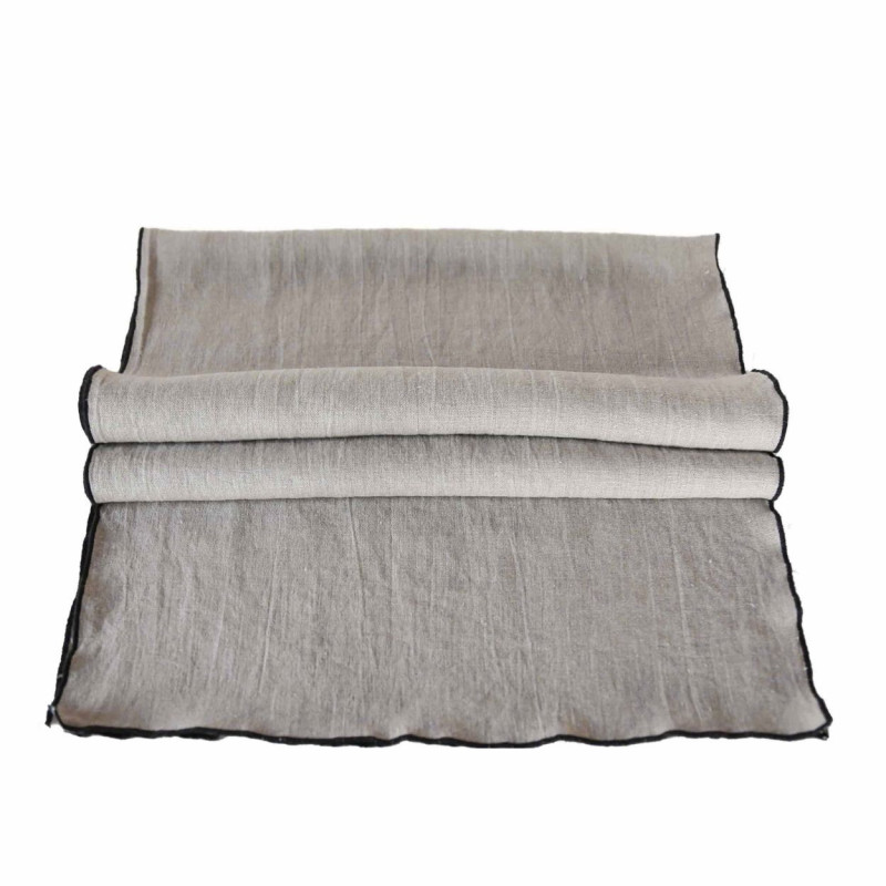 100% linen runner 50 x 140 cm black hem