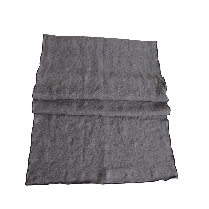100% linen runner 50 x 140 cm black hem