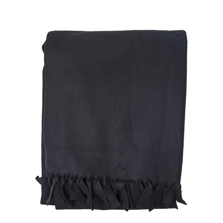 Coperta pile maxi colore nero frange 180 x 210 cm