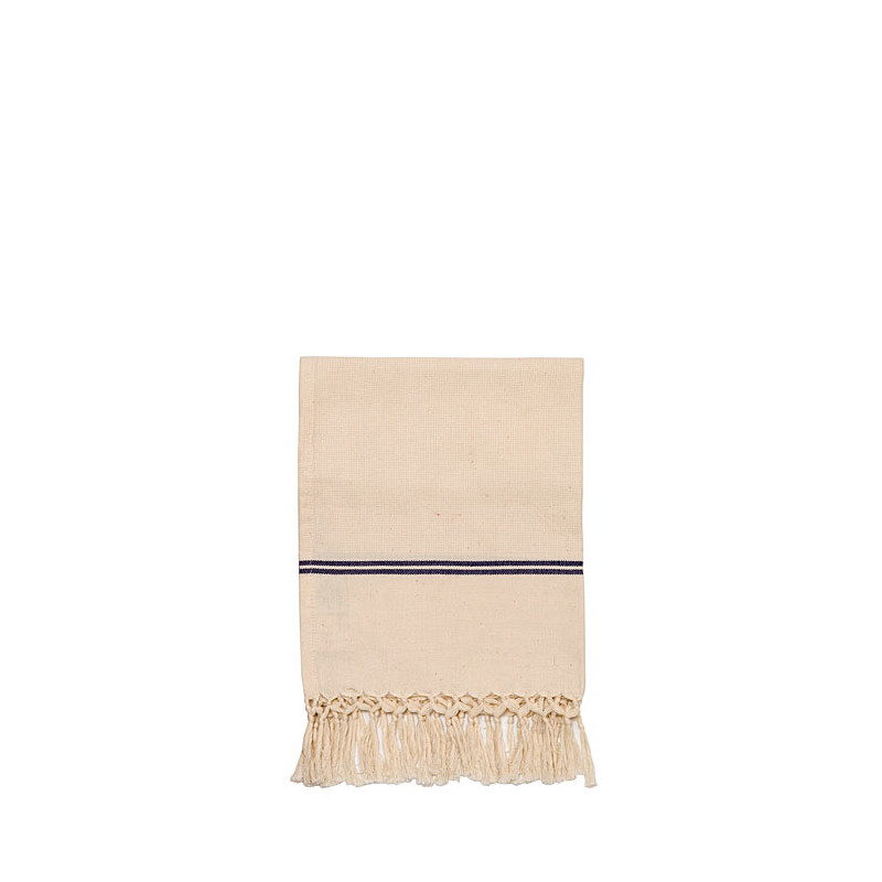 Serviette avec franges coul. creme/bleue