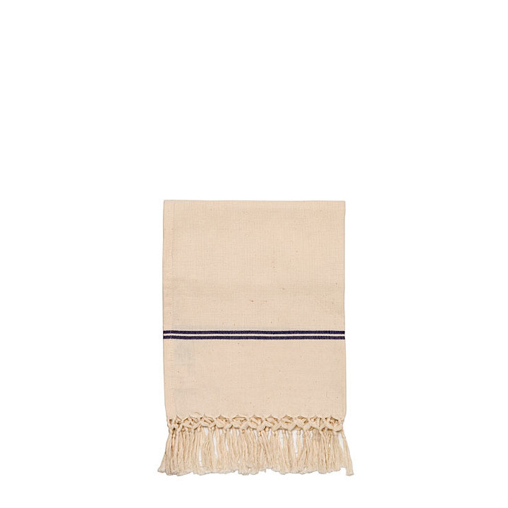 Thin towel cream/blue color with fringes