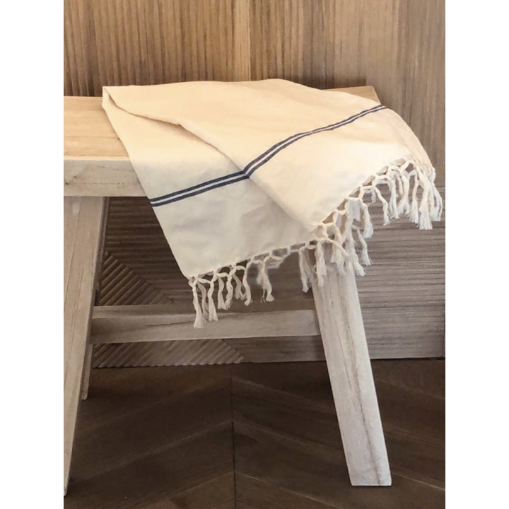 Thin towel cream/blue color with fringes