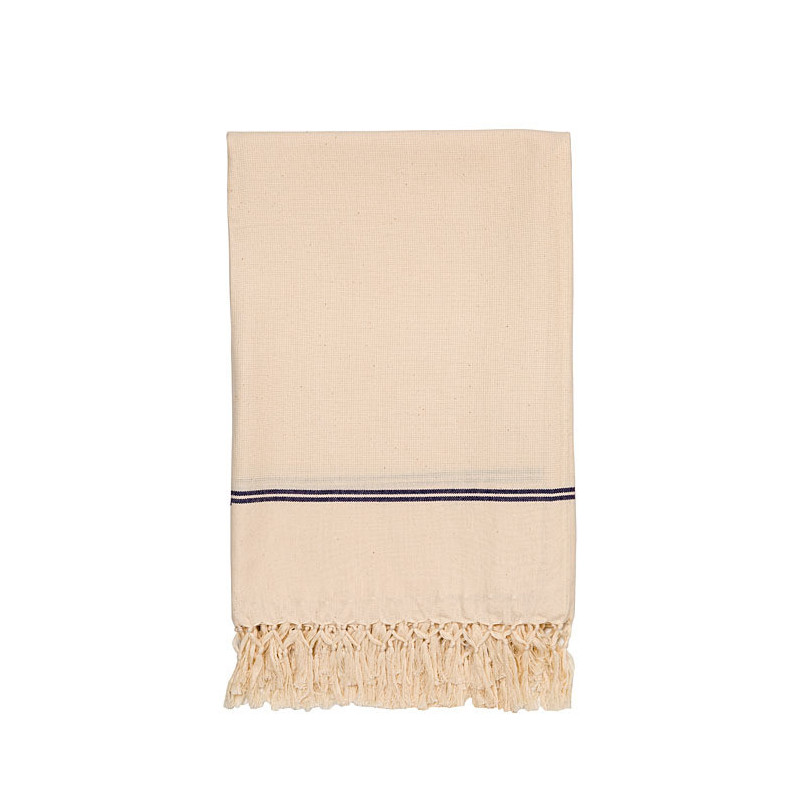 Serviette franges coul. creme/bleue
