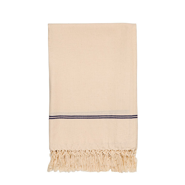 Serviette franges coul. creme/bleue