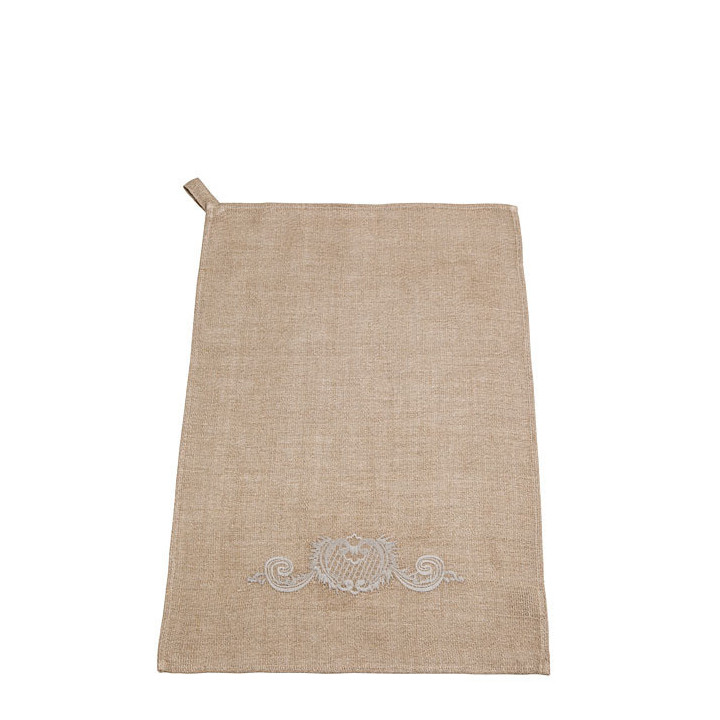 Asciugamano 100% lino colore naturale ricamo tondo 50 x 70 cm