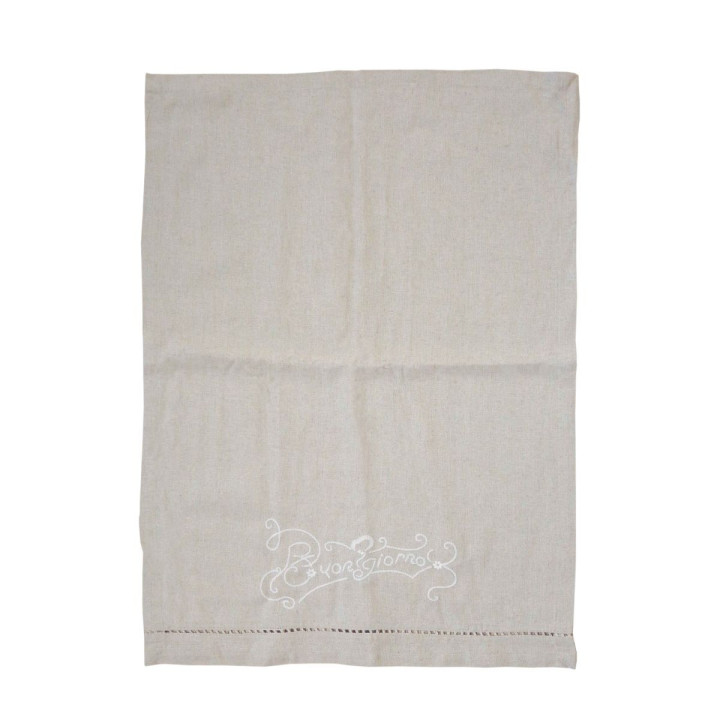 Serviette en coton couleur naturel broderie "bonjour"