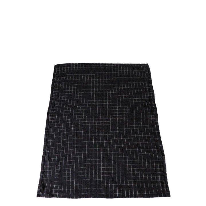 Torchon 100% lin noir avec carres blancs 50 x 70 cm
