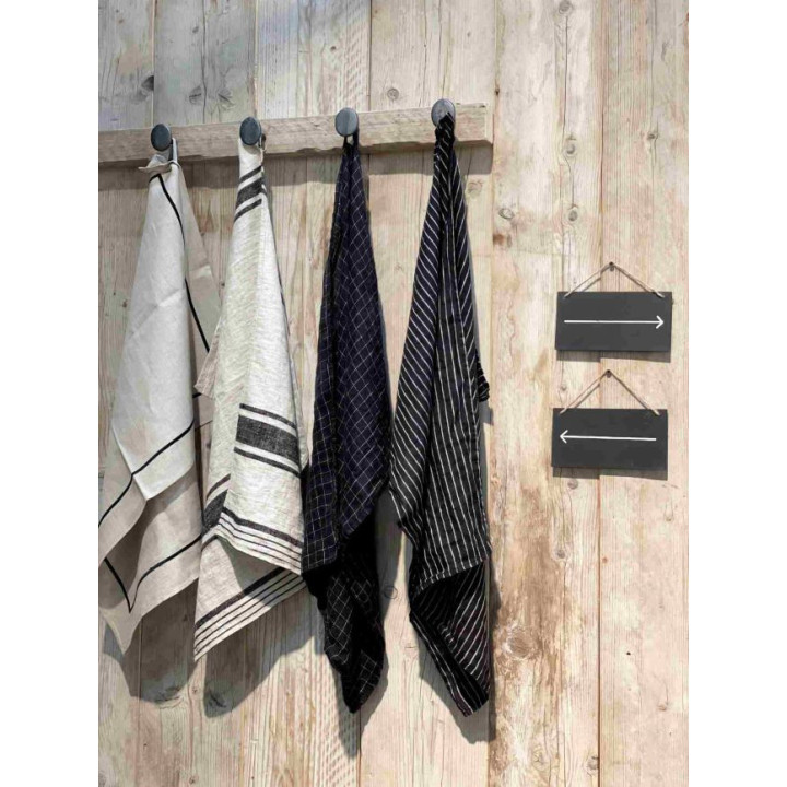 100% black linen dishcloth with white squares 50 x 70 cm