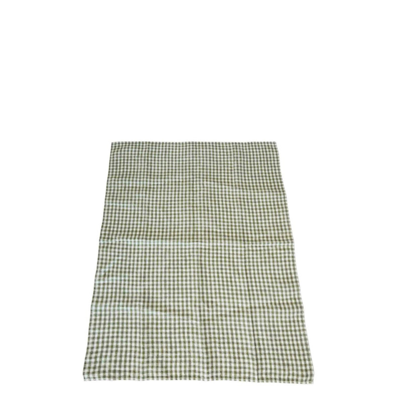 Torchon 100% lin petits carres coul. vert/blancs 50x70 cm