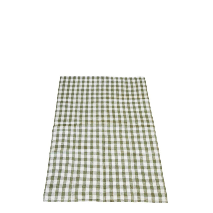 Torchon 100% lin petits carres coul. vert/blanc 50 x 70 cm