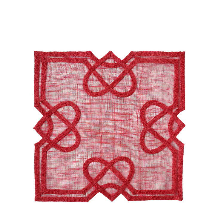 Sottopiatto quadro in abaca con 4 cuori rosso 36 x 36 cm