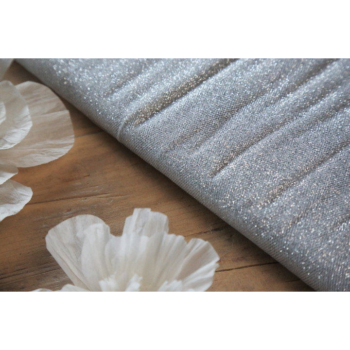 Rouleau de tulle blanc avec glitter argent 9m x 140cm