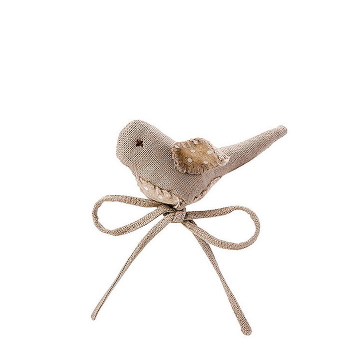 Oiseau en tissu avec lacets couleur creme et naturel h4.5 cm