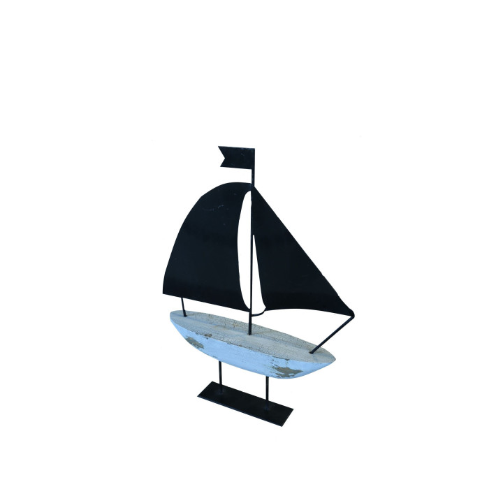 Handmade iron boat with wooden base 35cm