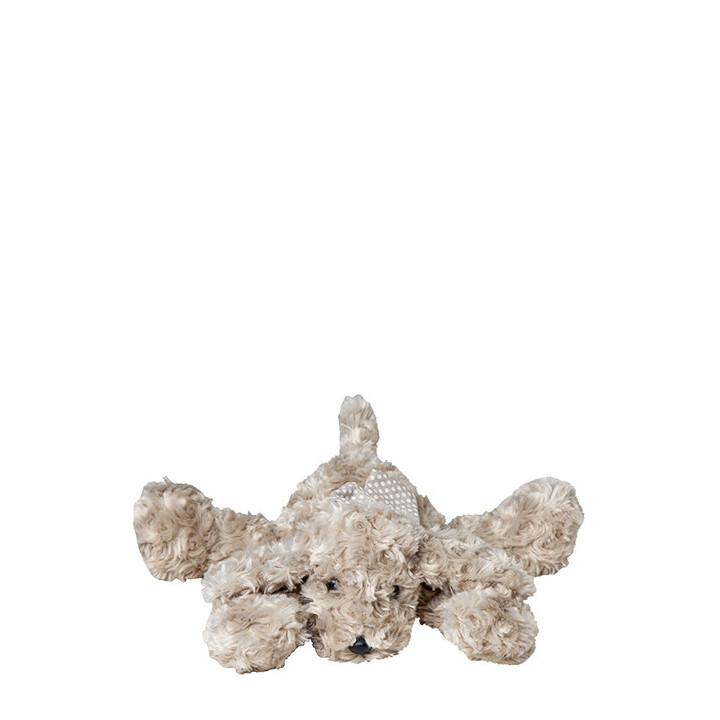 Plush fluffy dog with checked bow 44cm