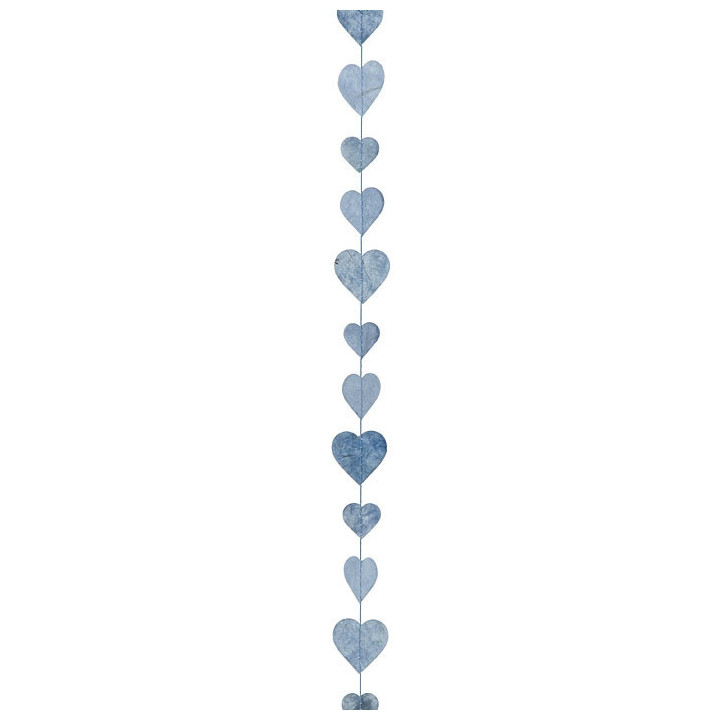 Fil de petits coeurs fait a la main en papier couleur bleu ciel 160 cm