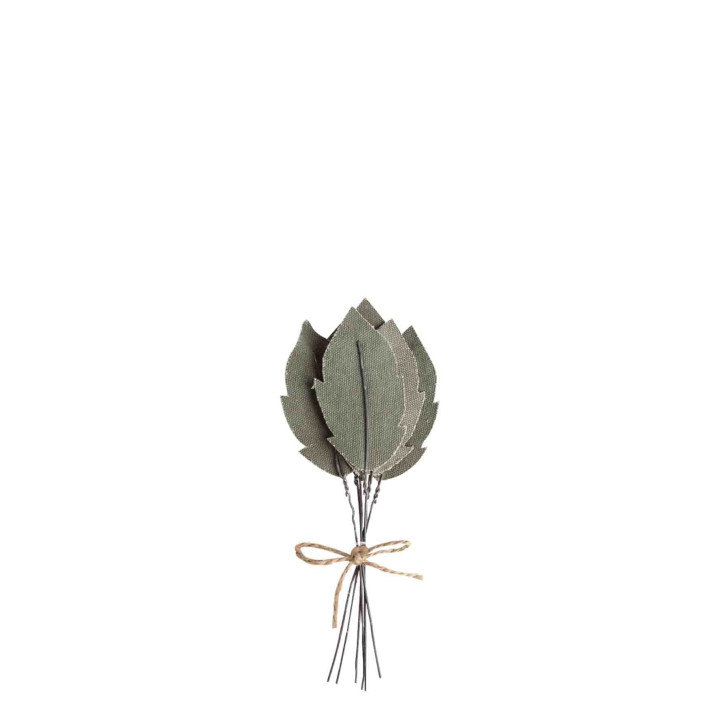 Feuille en cotton vert recycle fait a la main h18cm