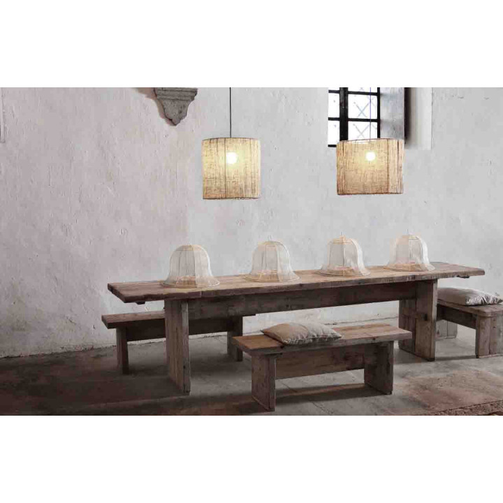 Lampe suspendue en lin et fer gris d40 h40 cm