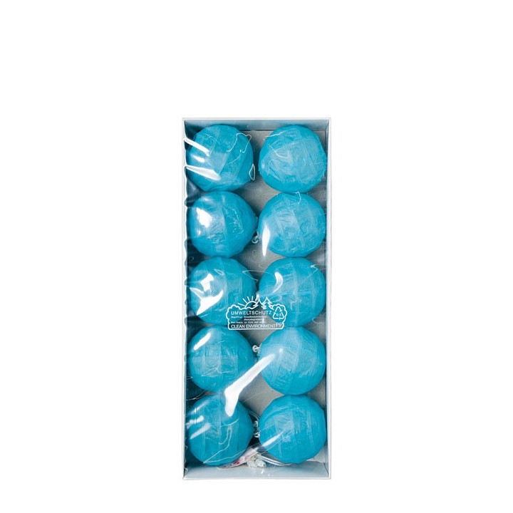 Fil de 10 boules lumineuses en papier couleur bleu clair 380 cm