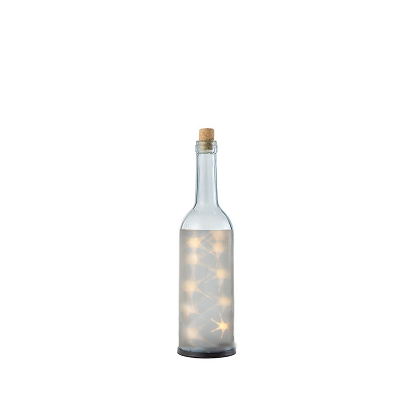 Bottiglia trasparente 10 stelle bianche c batteria d8 h28 cm