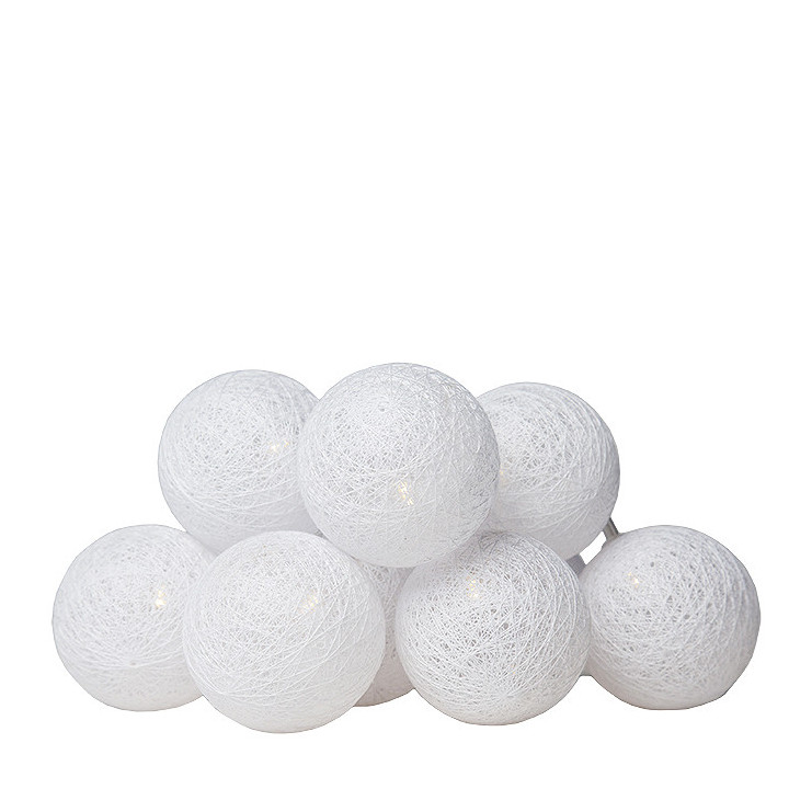 10 transparent white spheres wire with batteries 180 cm