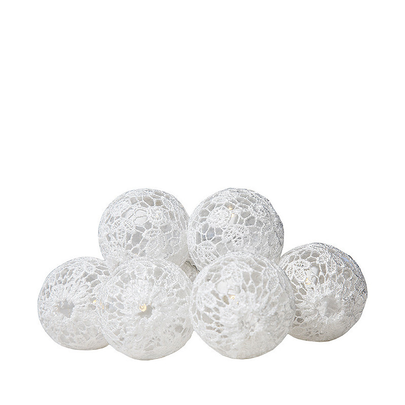 10 white lace spheres wire 225 cm