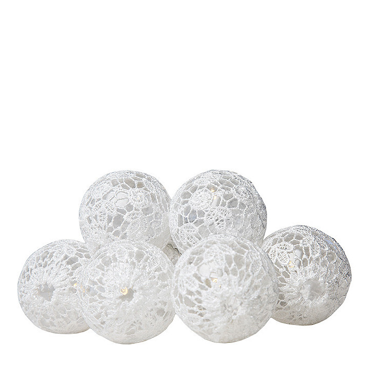 10 white lace spheres wire 225 cm