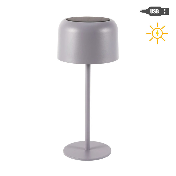 Lampe champignon grise claire solaire / usb h30 cm
