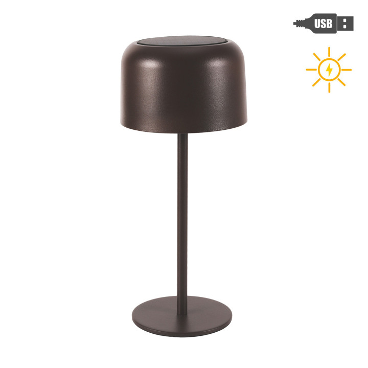 Mushroom solar power/usb lamp chocolate color h.30 cm