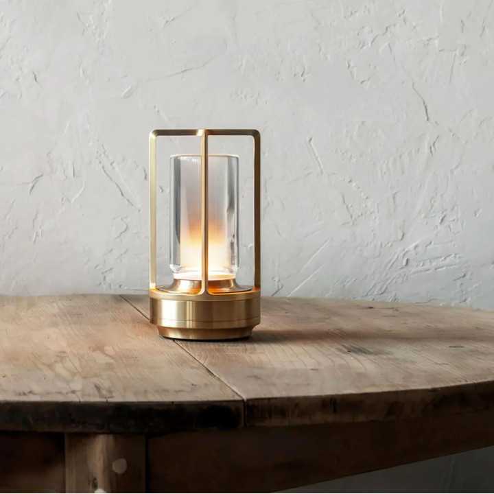 Lampada lanterna da tavolo gabbia gold sat.usb d9 h18 cm