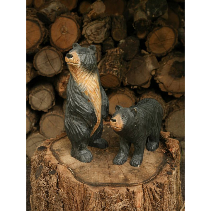Ours en bois marron fait a la main h27 cm
