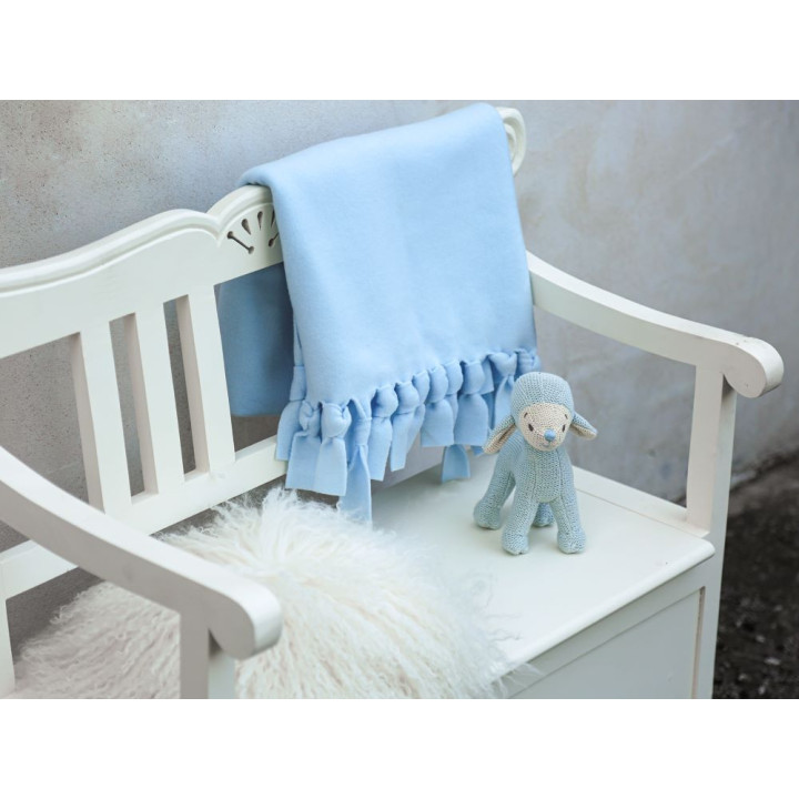 Pecora azzurra in maglia fatta a mano con sonaglio h16 cm