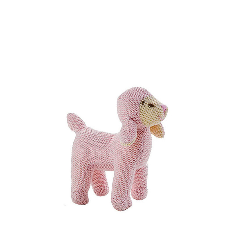 Pink knitted sheep with bell h16 cm