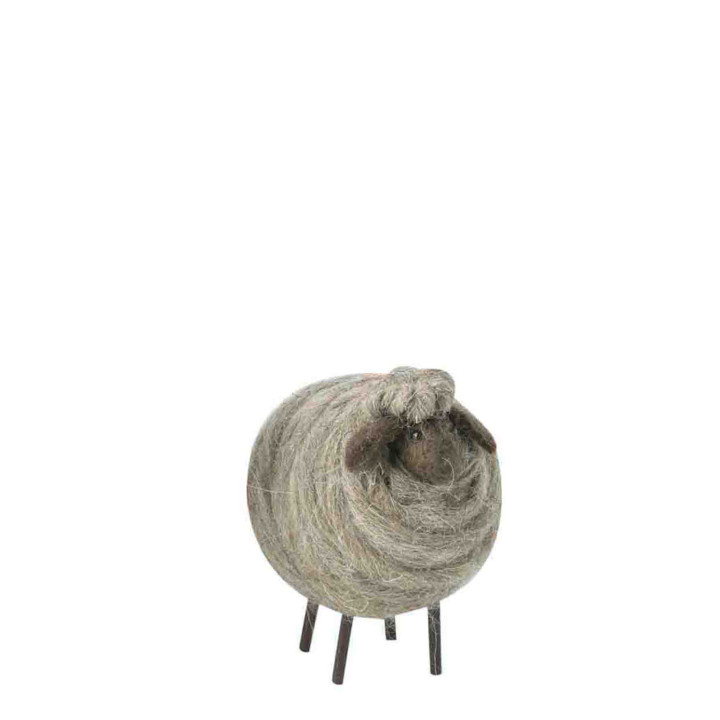 Grey woolen sheep with box and two stripes h17cm