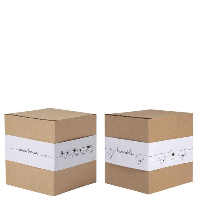 Grey woolen sheep with box and two stripes h17cm