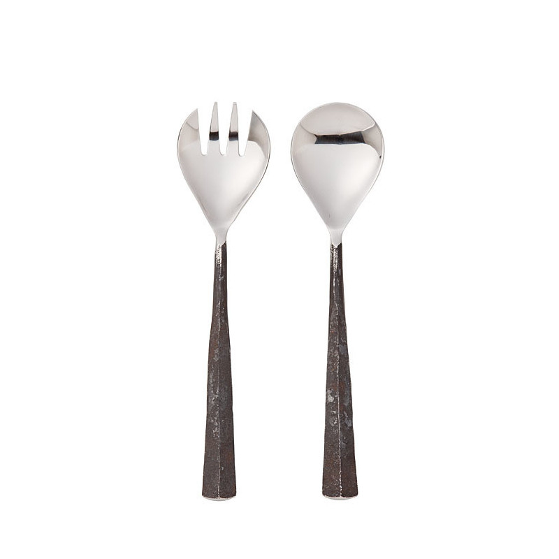 Set of 2 salad cutlery burnished steel handle