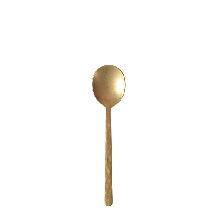 Petite cuillere acier inox manche forge dore h11.8 cm