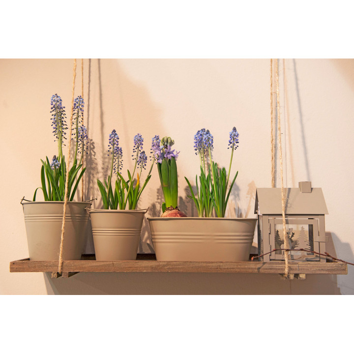 Waterproof metal bucket in linen color d13.5 h12 cm