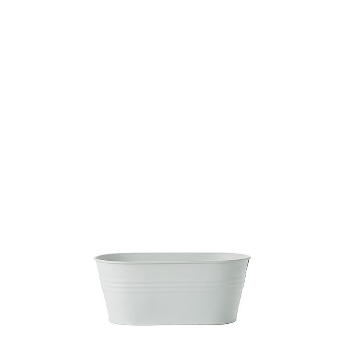 Waterproof oval metal vase in white color 10.5 x 21.5 h9 cm