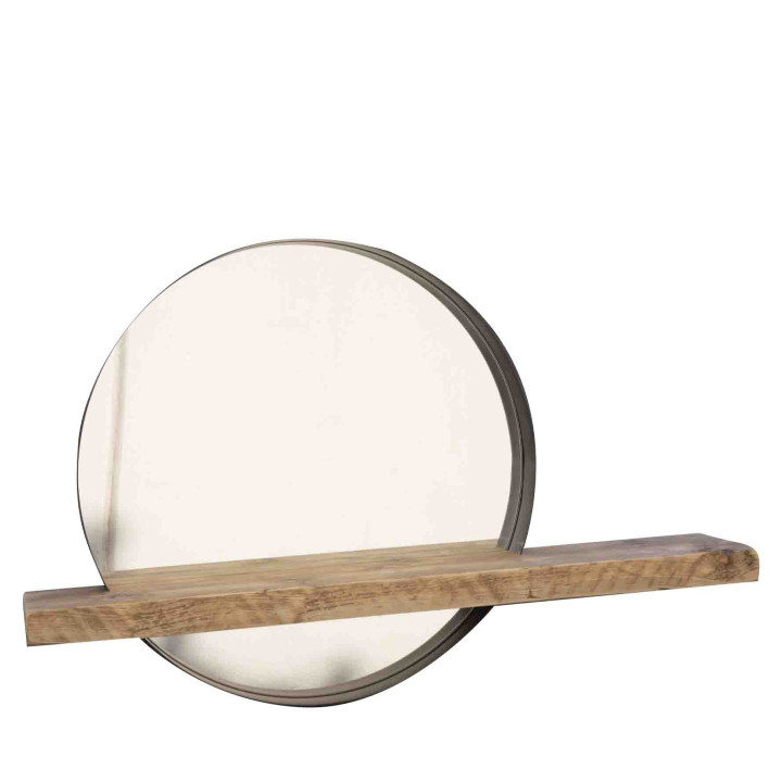 Miroir en bois brut d'acier avec etagere d 61 cm