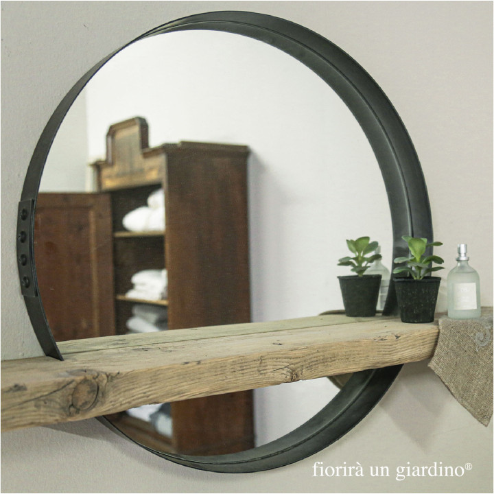 Specchio in acciaio scuro con mensola assi d61 cm