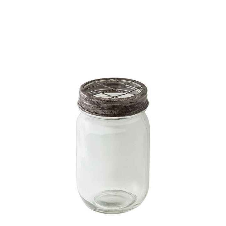 Vase en verre avec couvercle en grillage d7 h13 cm