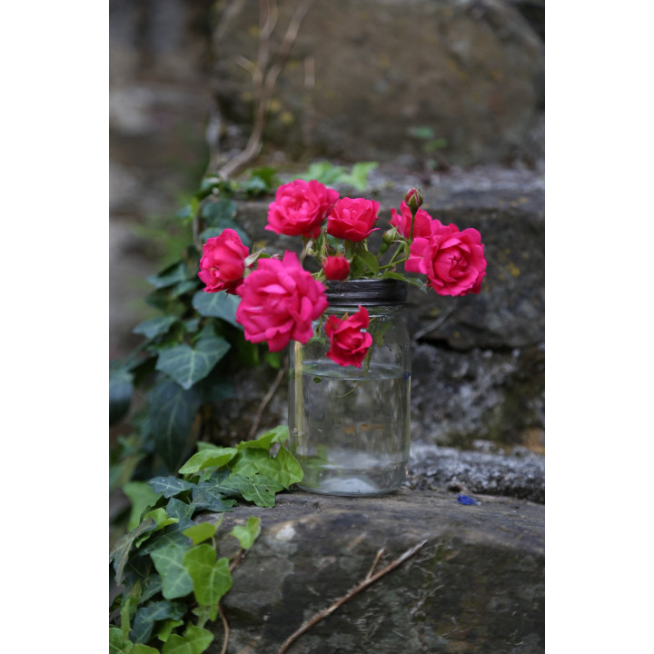 Glass vase with grill cap d7 h13 cm
