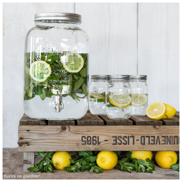 Detox glass jar with metal lid d 7 h 13 cm