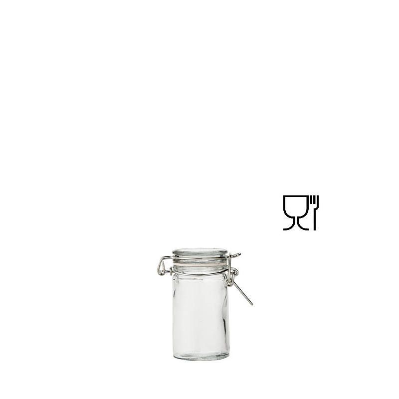 Bocal cylindrique en verre avec clip 70ml d 4.4 h 8 cm
