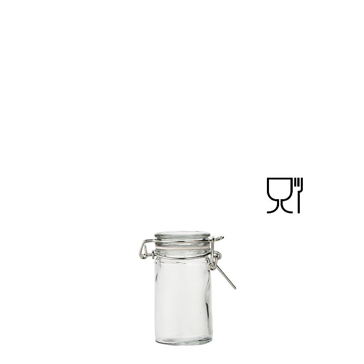 Bocal cylindrique en verre avec clip 70ml d 4.4 h 8 cm